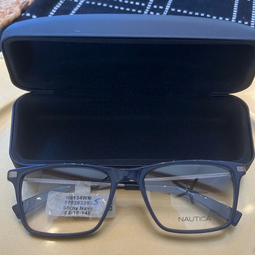 NAUTICA MENS SHINY NAVY EYEGLASSES FRAMES $142 WITH CASE NEW
